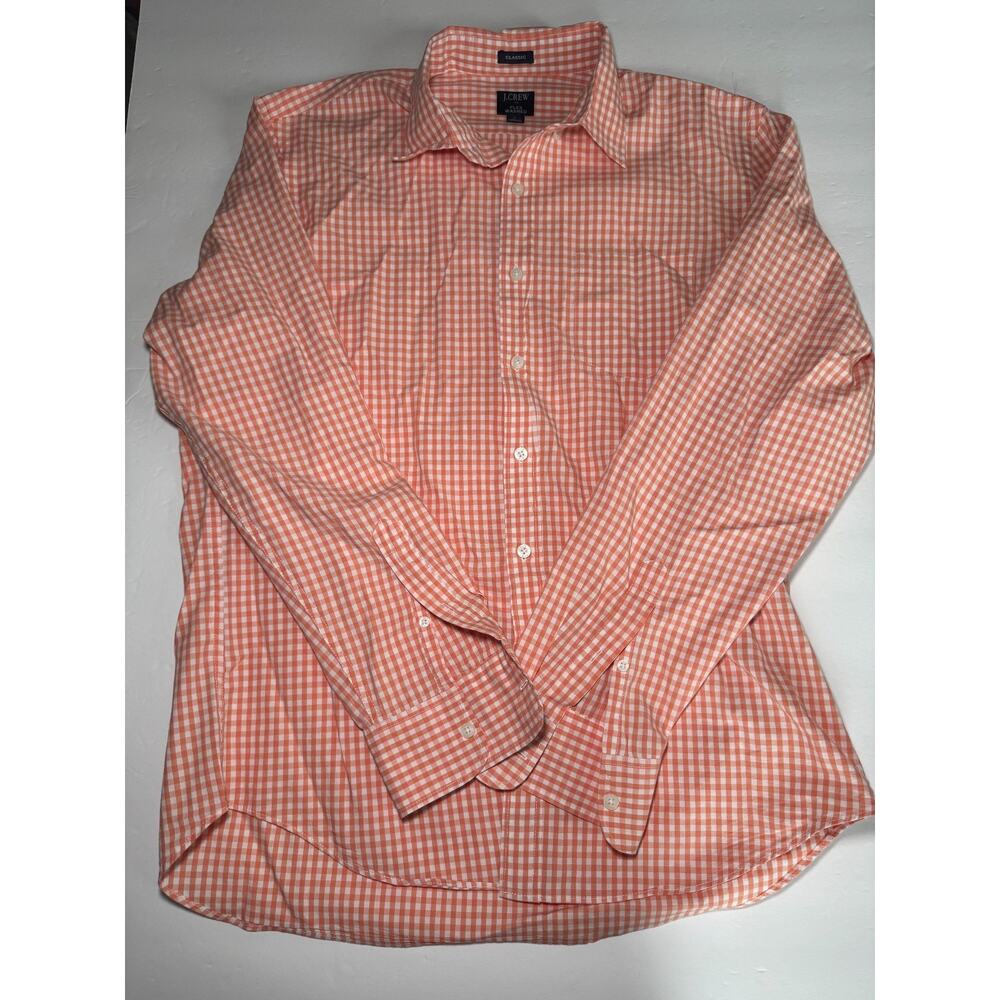 J.Crew Flex Washed Classic Button Down Shirt Men’s Large Orange White Gingham
